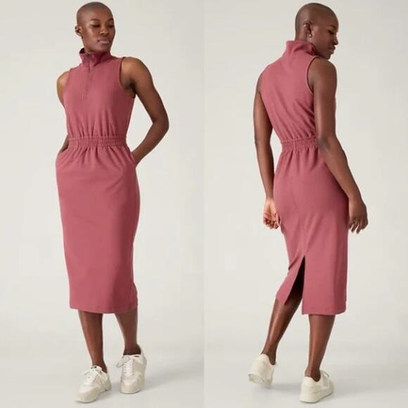 ATHLETA Retroterry Sleeveless Midi Sweatshirt Dress Rosewood Pink Sz XL {LL21} - Picture 2 of 7